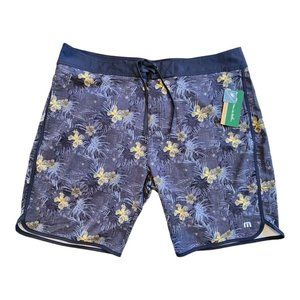 Travis Mathew Board Shorts Mens 40 Blue Floral Tropical Hawaiian Becan Ruins NEW